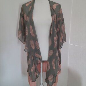 LULAROE-MONROE KIMONO-FLOWY -OVERSIZED-COMFORTABLE-FRINGE-CASUAL-BEACH -SIZE L